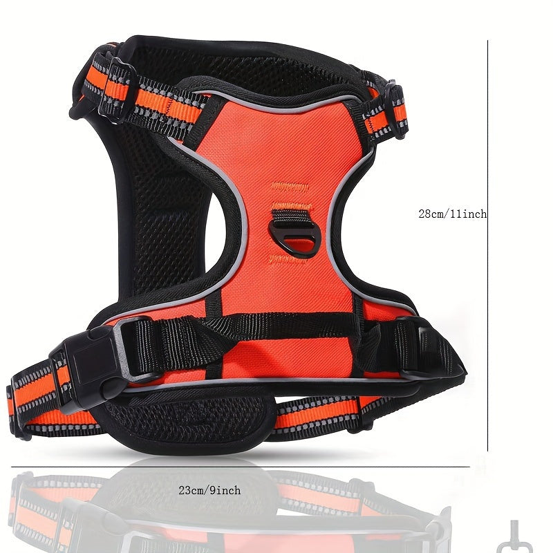 Dog Harness Set with Poop Bag Dispenser and Leash, Adjustable Reflective No-Pull Walking Gear in Black, Pink, Blue or Purple, S M L Options