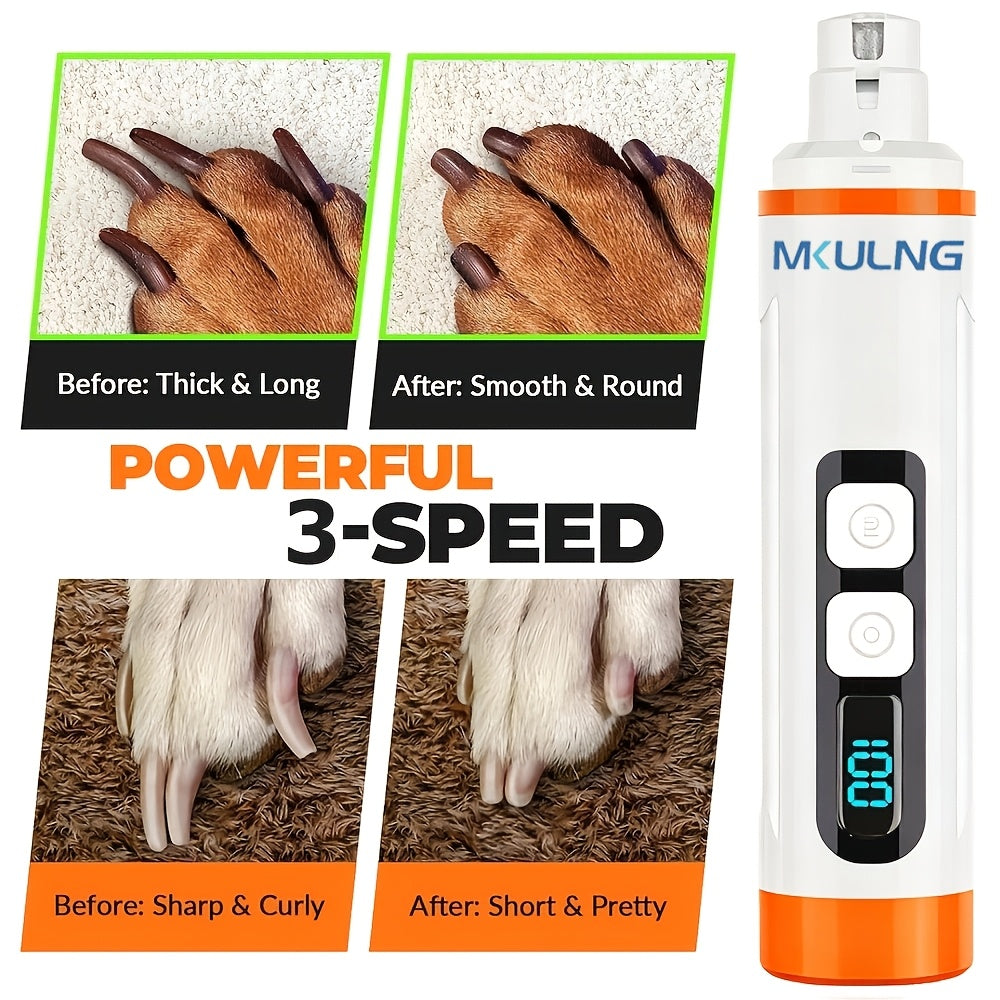 3-Speed Rechargeable Dog Nail Grinder with LED Light, Quiet Electric Pet Nail File for At-Home Paw Grooming with Model-Specific Grinding Head Options