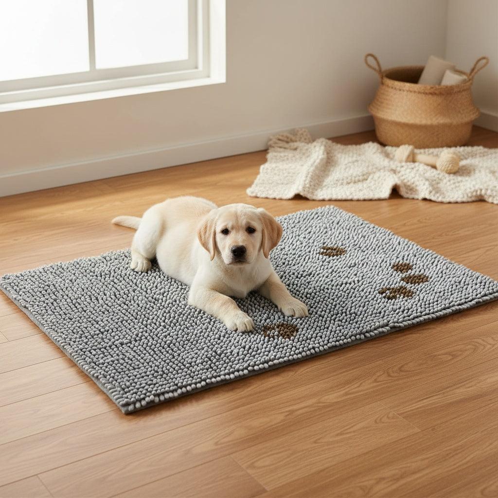 Dog Doormat for Muddy Paws, Absorbent Indoor Entryway Rug with Textured Non-Slip Rubber Backing for Moisture and Dirt Control