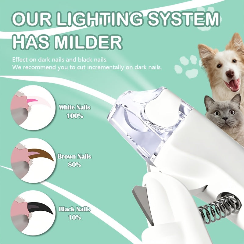 Pet Nail Clippers with Built-In File and LED Light, 2-in-1 Stainless Steel Blade Trimmer with Anti-Slip Handle for Cats and Small Medium Dogs