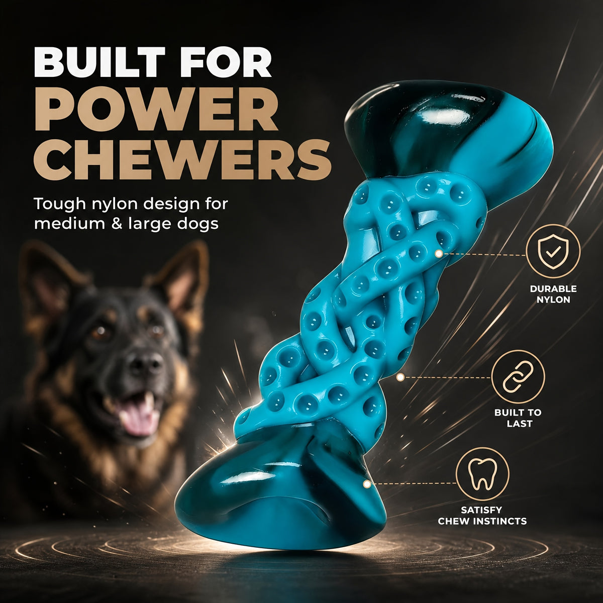 Textured Nylon Dog Chew Toy with Twisted Center and Flared Ends, Blue Bone-Style Pet Toy in Single-Piece Options for Supervised Chewing and Everyday Play