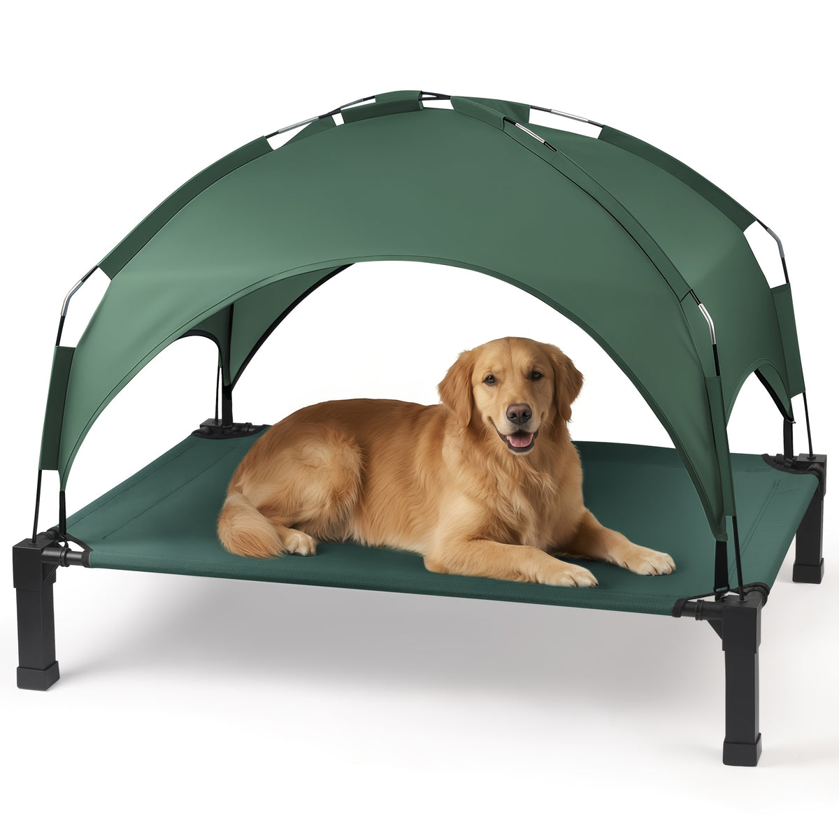 Dog Cot with Canopy, Elevated Outdoor Dog Bed with Removable Shade and Adjustable Non-Slip Feet for Large Dogs, Camping and Indoor Rest