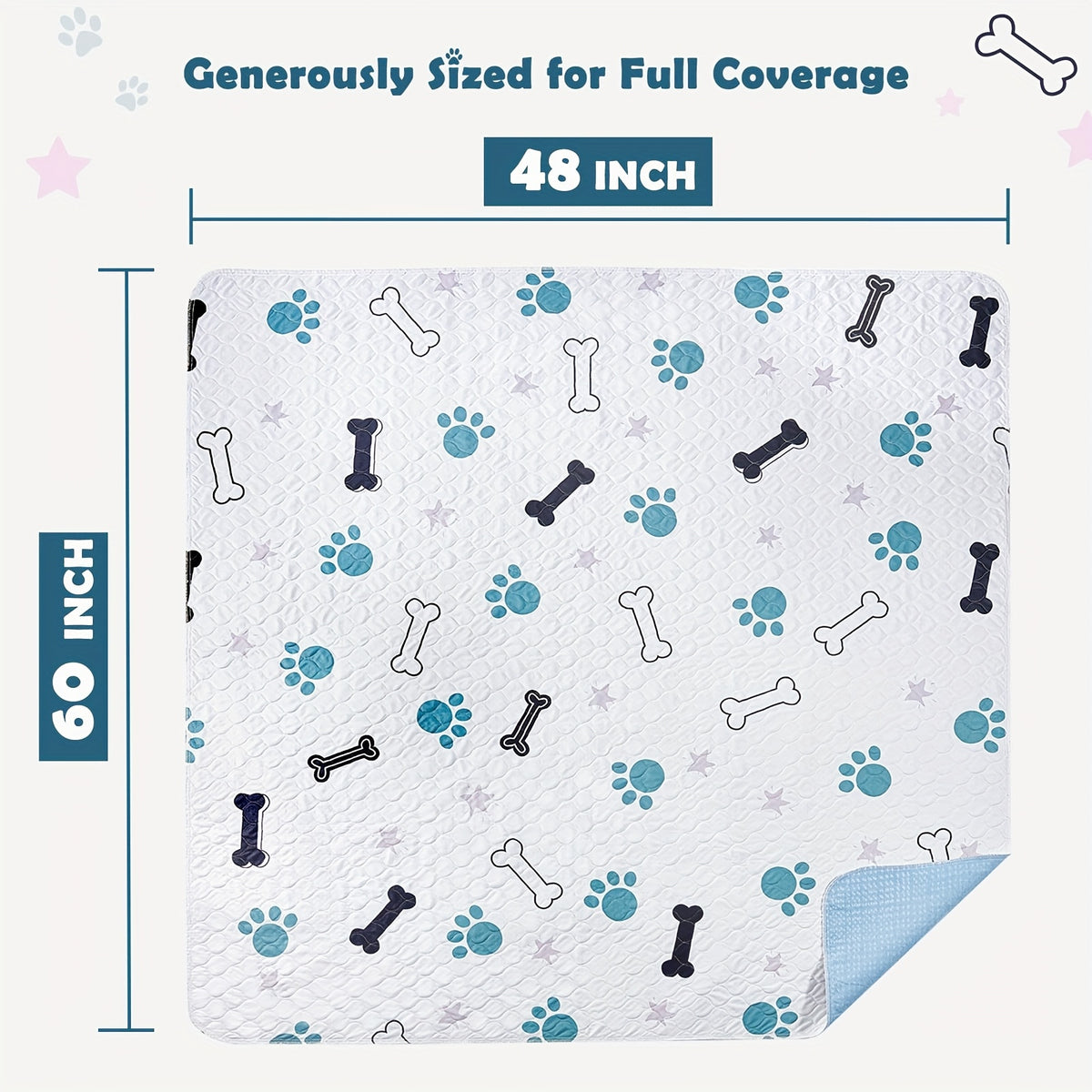 Reusable Dog Pee Pads with Four-Layer Design, Machine Washable Non-Slip Puppy Training Mats in Seven Size Options for Floors, Crates and Playpens