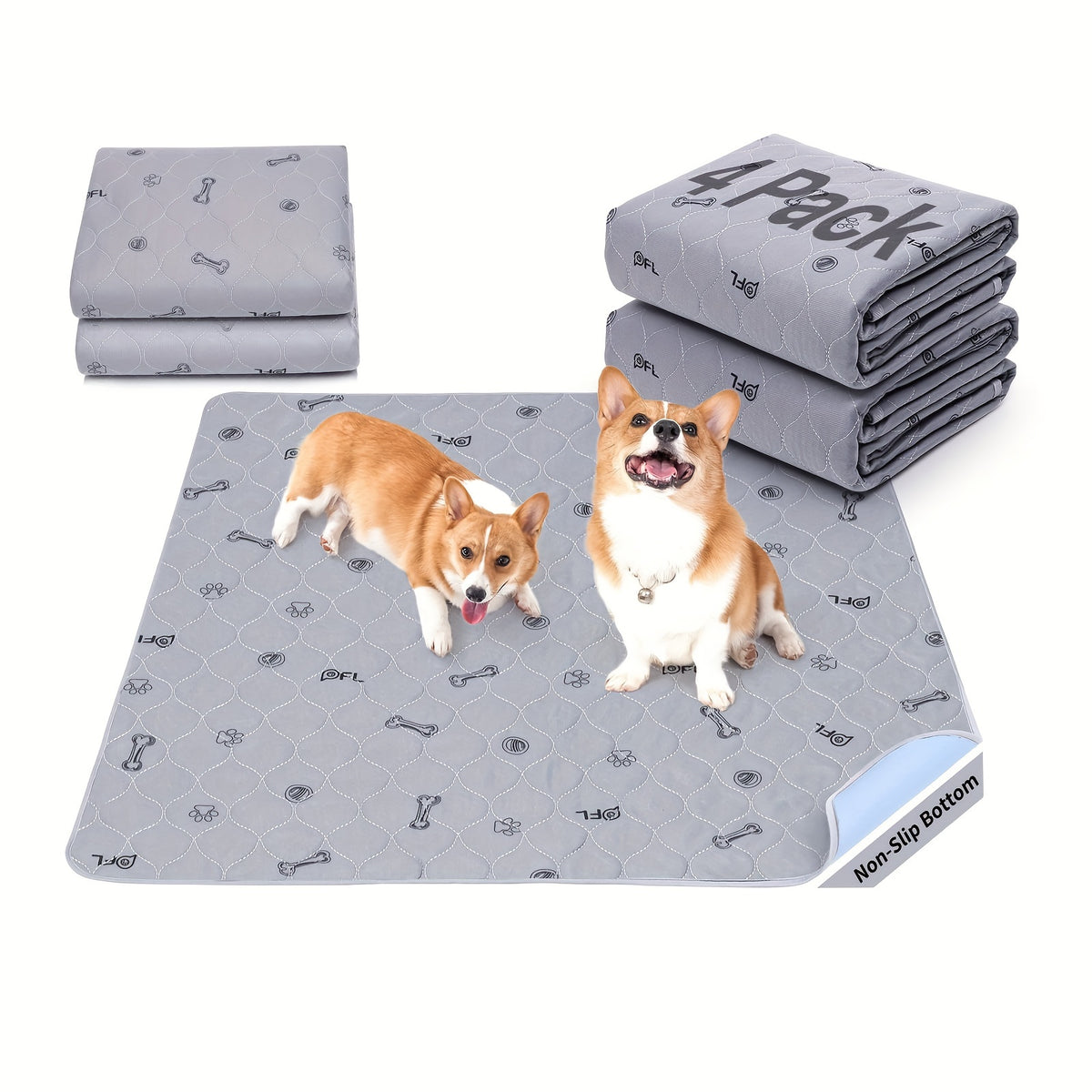 Bone Print Washable Pee Pads for Dogs, Reusable Absorbent Puppy Training and Whelping Mats with Non-Slip Backing for Crates, Couches and Playpens