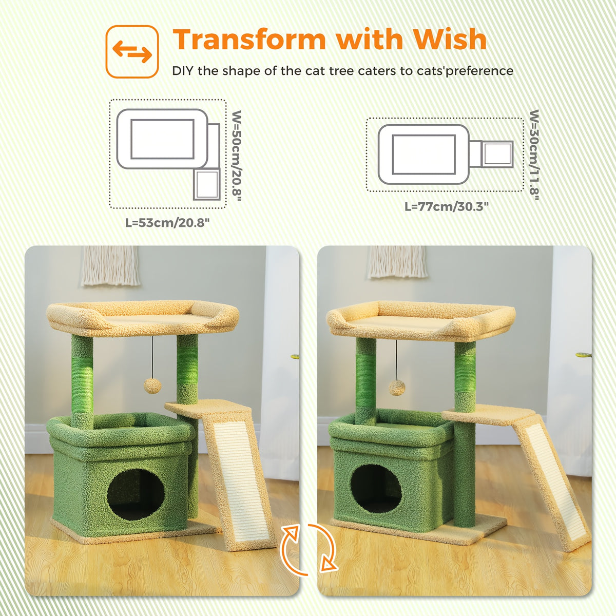 Cat Tree with Wide Perch and Condo, Modern Wood Cat Tower with Sisal Scratching Posts and Pad for Large Adult Indoor Cats and Compact Living Spaces