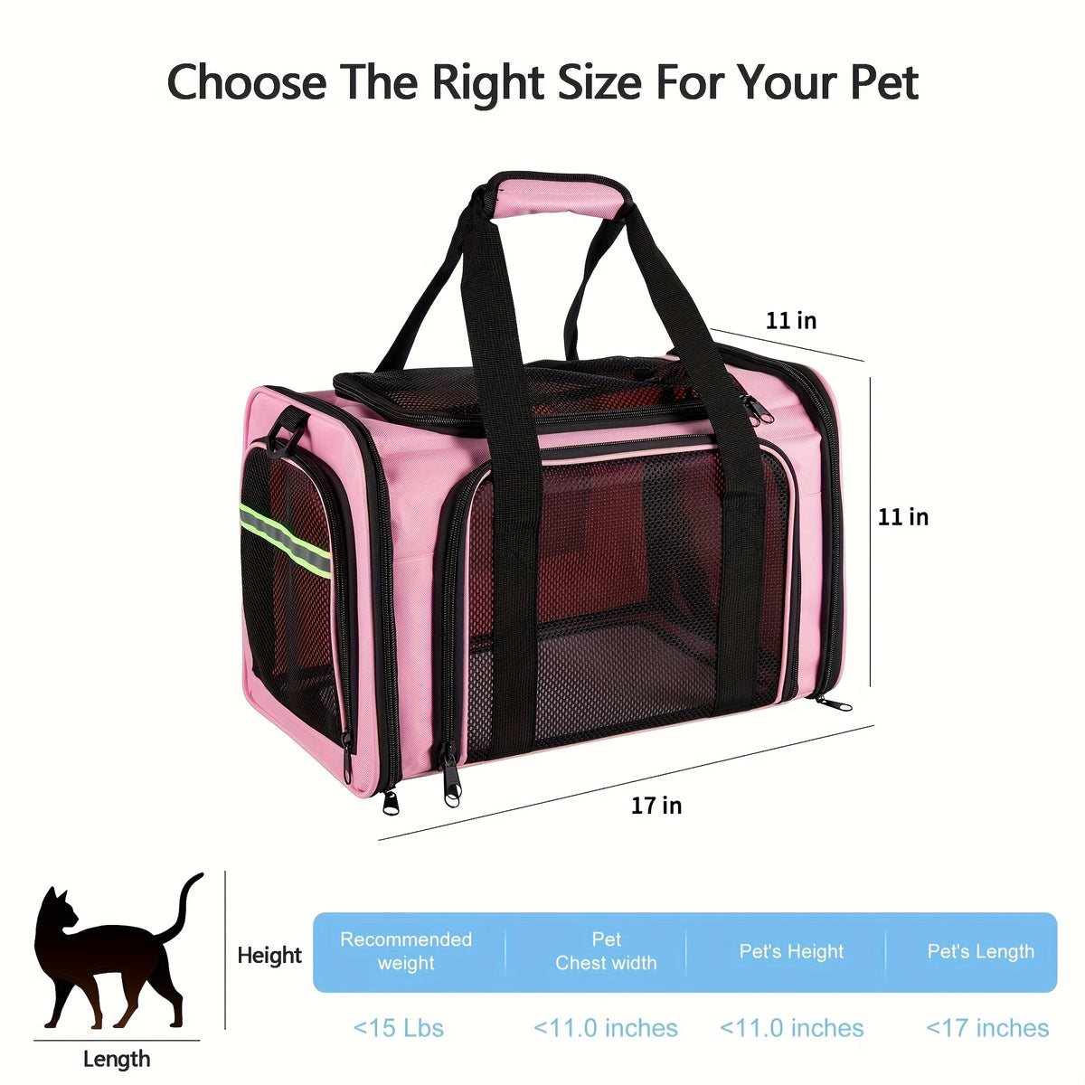 Cat Travel Carrier with Mesh Windows, Collapsible Soft-Sided Pet Bag for Cats and Small Dogs Under 15 lbs, Shoulder Strap and Padded Carry Handle