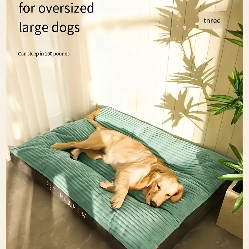 Striped Dog Bed Mat in Green, 23.62 x 18.5 Inch Soft Rectangular Pet Cushion with Polyester Fill for Small Dogs and Cats, Everyday Indoor Rest