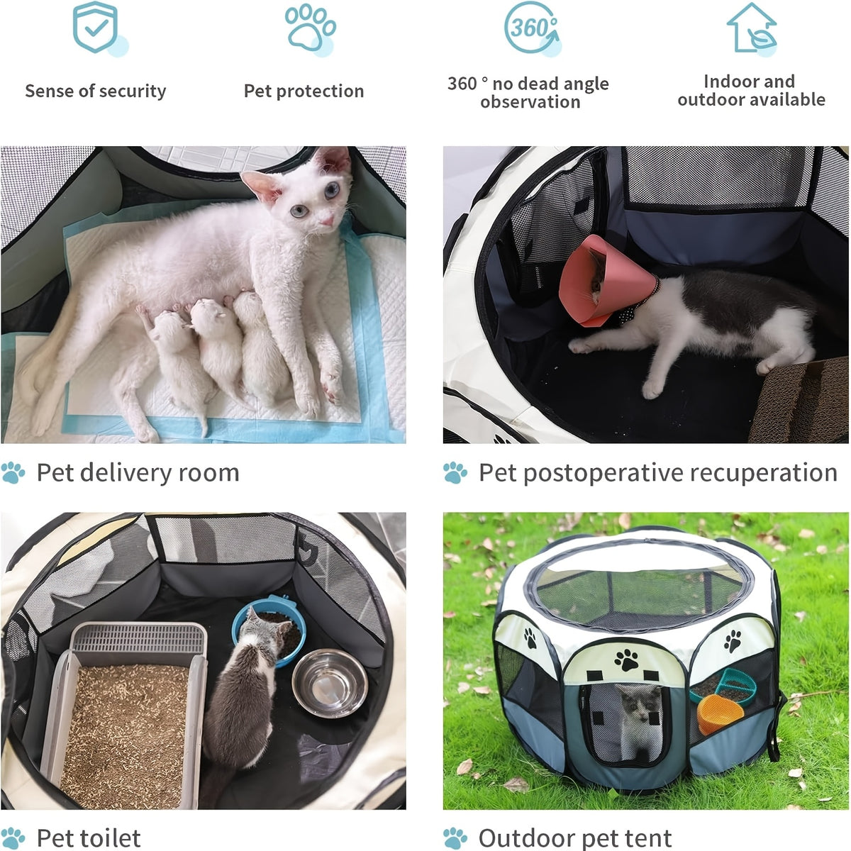 Open Top Pet Playpen for Puppies and Kittens, Foldable Octagonal Oxford Fabric Enclosure with Mesh Windows for Indoor, Outdoor and Travel Use