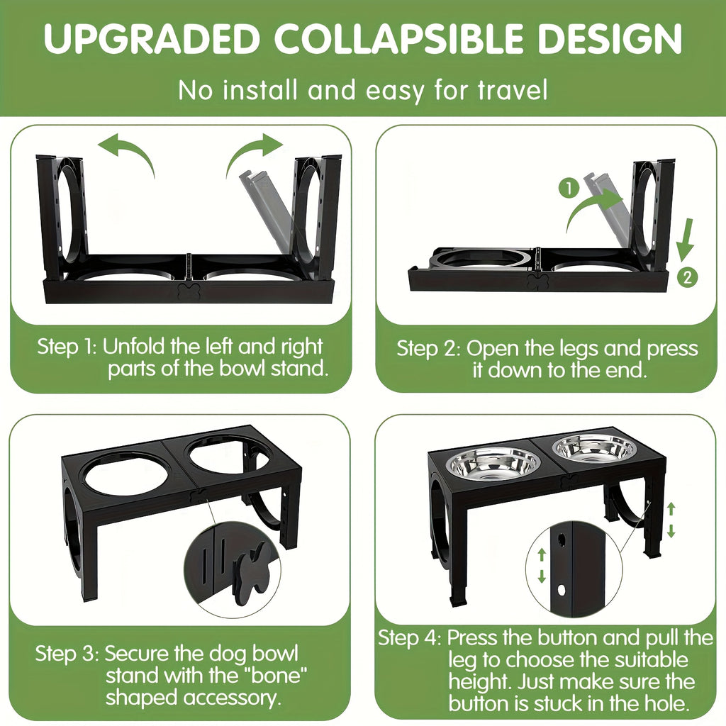 Elevated Dog Bowls Feeding Station with 9, 11, 12 and 14 Inch Adjustable Heights, Raised Food and Water Stand for Medium and Large Dogs