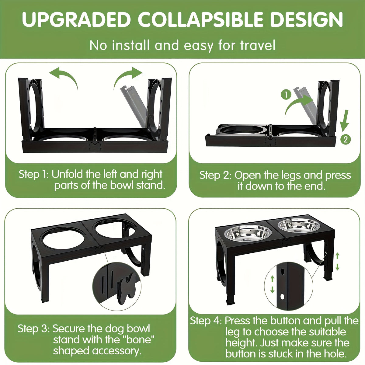 Elevated Dog Bowls Feeding Station with 9, 11, 12 and 14 Inch Adjustable Heights, Raised Food and Water Stand for Medium and Large Dogs