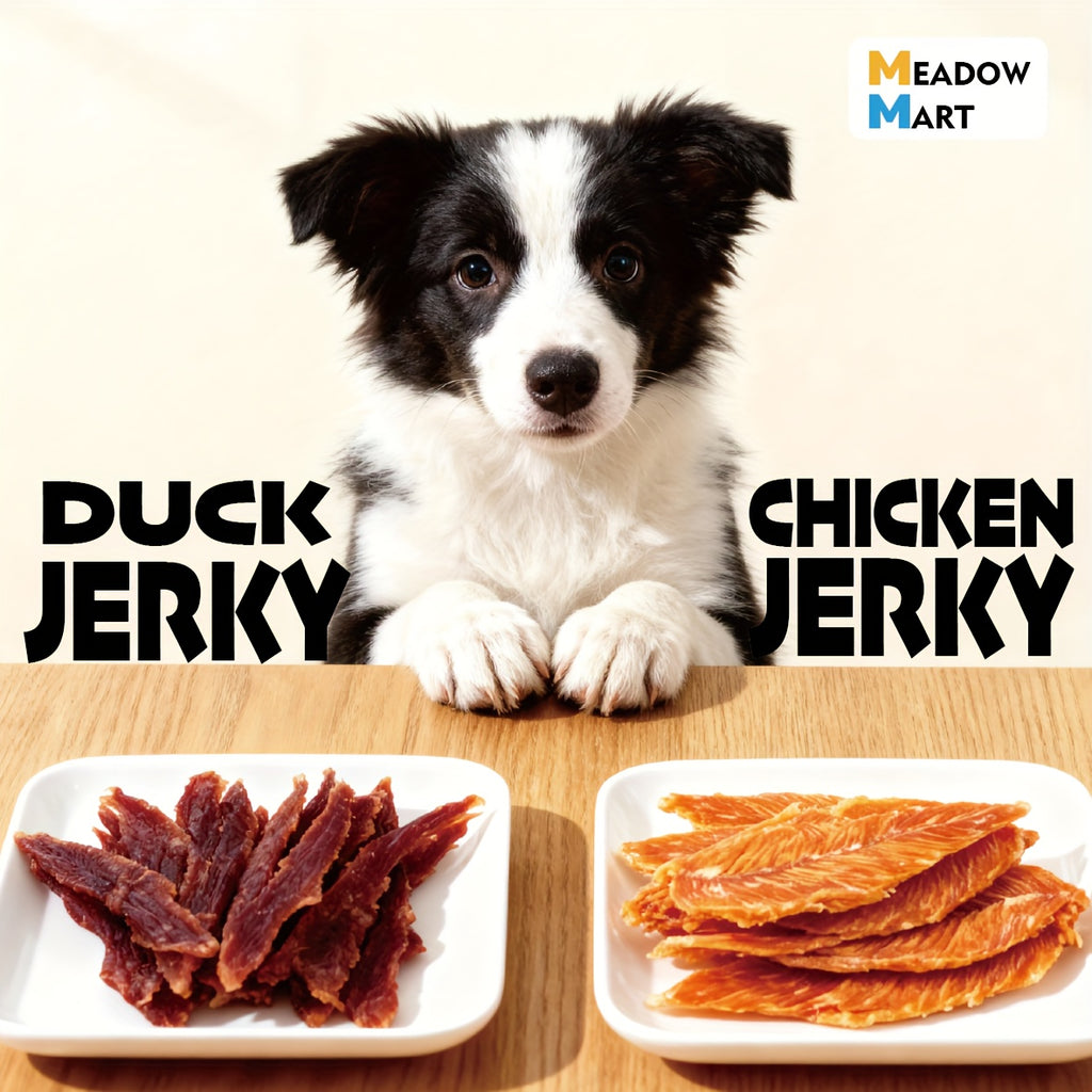 Dehydrated Chicken and Duck Dog Treats, Jerky Meat Strips in 100g, 300g or 600g Options for Supervised Training Rewards and Everyday Snacks
