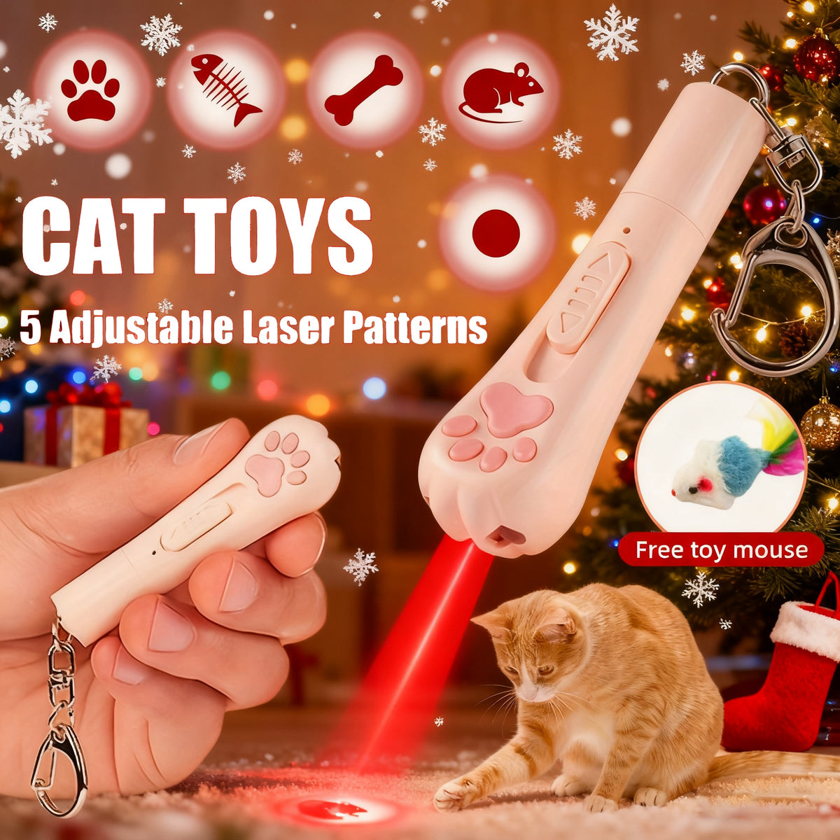 Rechargeable Cat Teaser Toy, 7-in-1 USB Interactive Cat Toy with Bonus Mouse for Indoor Chasing, Daily Exercise and Supervised Play in Pink or Blue