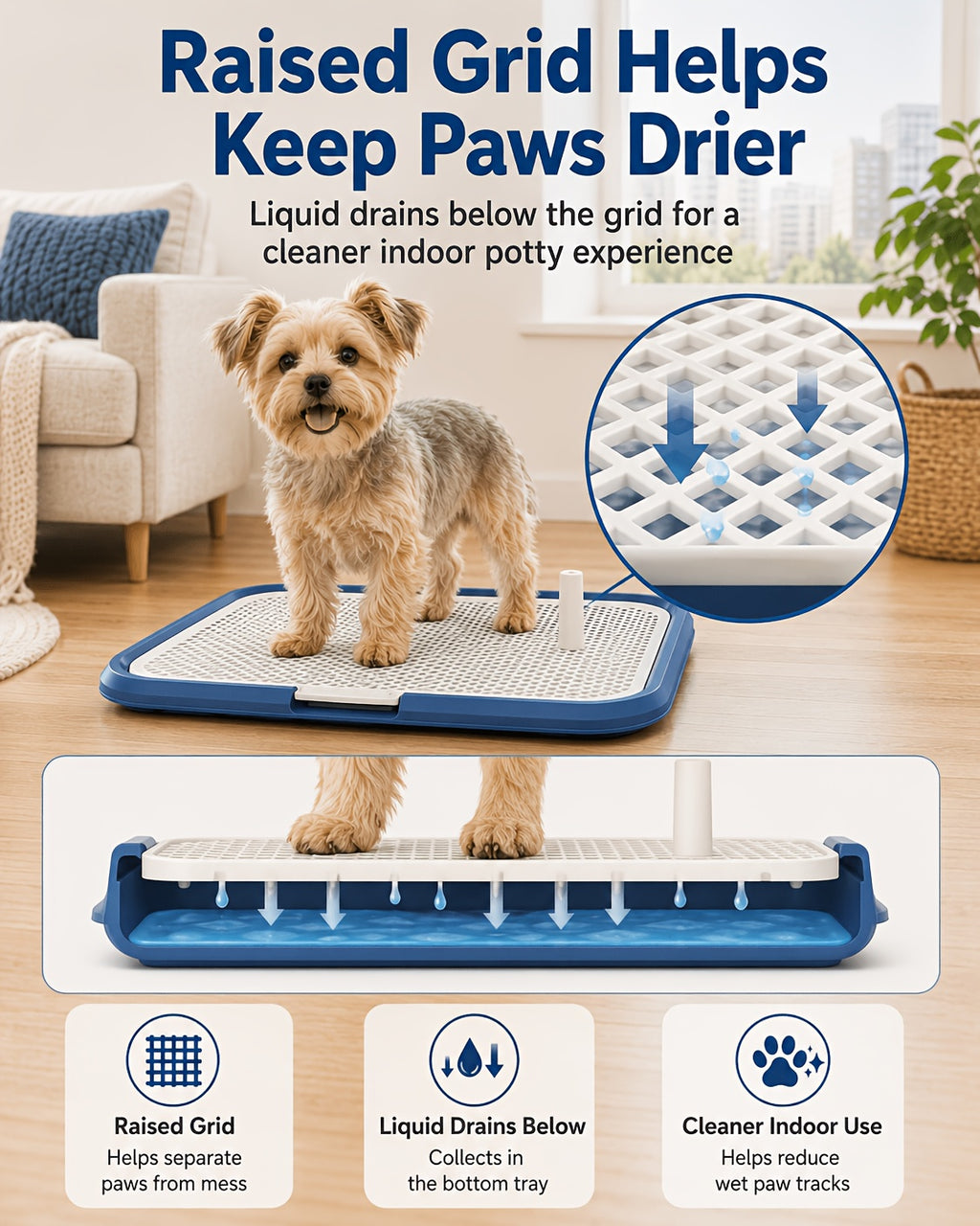 Dog Pee Pad Holder with Removable Grate, Leak-Proof Washable Puppy Potty Training Tray for Indoor Apartment Toilet Routines