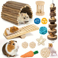 Hamster Chew Toys, 12-Piece Natural Wood Small Pet Accessory Set with Balls and Climbing Sticks for Guinea Pigs and Chinchillas