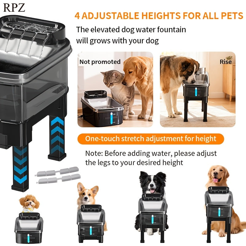Dog Water Fountain 10L 338oz with Two Filters and Mat, Extra Large Stainless Steel Pet Drinking Dispenser with Quiet Pump for Cats and Dogs, Black