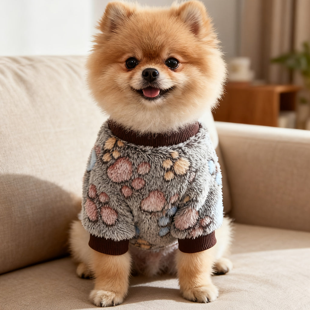 Warm Winter Dog Sweater for Small Medium Dogs, Soft Paw Print Puppy Cold Weather Outfit, Cozy Pet Apparel for Chihuahua Schnauzer Teddy Breeds, XS-XXL