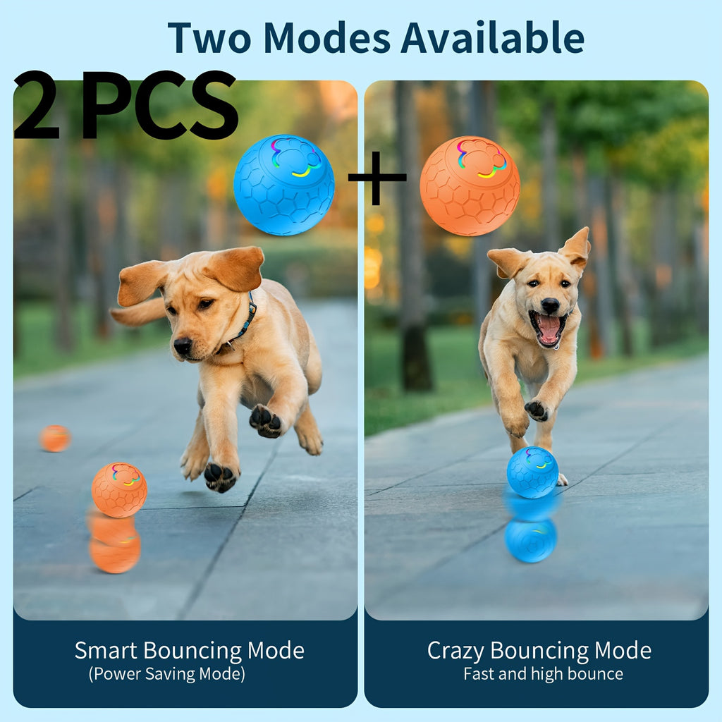Interactive Pet Balls 2 Pack with Motion Sensor and Flashing Lights, USB Rechargeable Jumping and Rolling Toys for Small Dogs and Cats, Two Modes