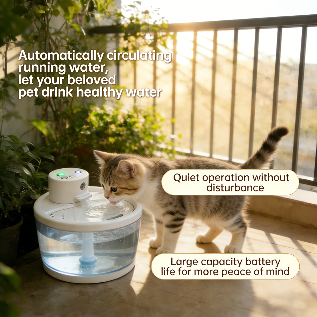 Cat Water Fountain 1L with USB Cable, Compact Automatic Circulating Pet Drinking Dispenser with Visible Reservoir for Indoor Cats and Small Dogs