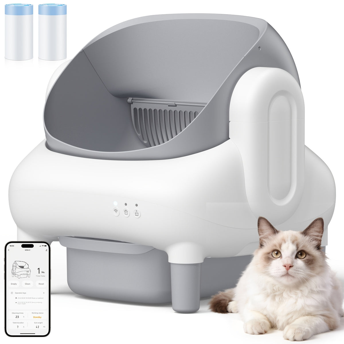 95L Automatic Cat Litter Box with App Control, Removable Washable Inner Tray and Built-In Safety Sensor for Multi-Cat Households