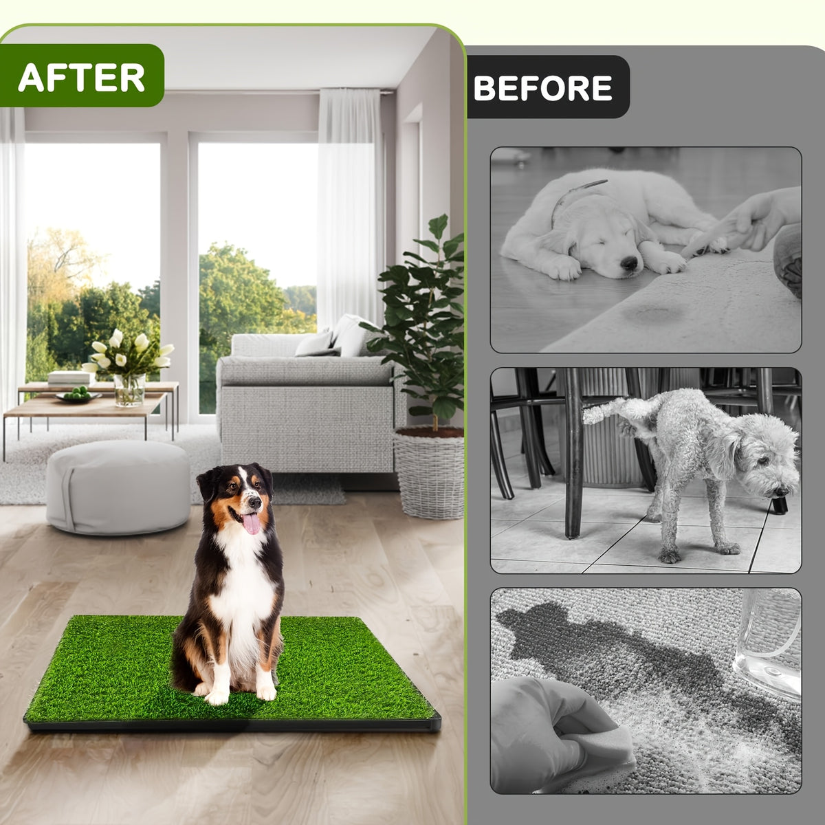 Dog Grass Potty Tray with Two Washable Turf Mats, 3-Layer Artificial Grass Puppy Toilet with Drainage Grate for Indoor and Outdoor Training