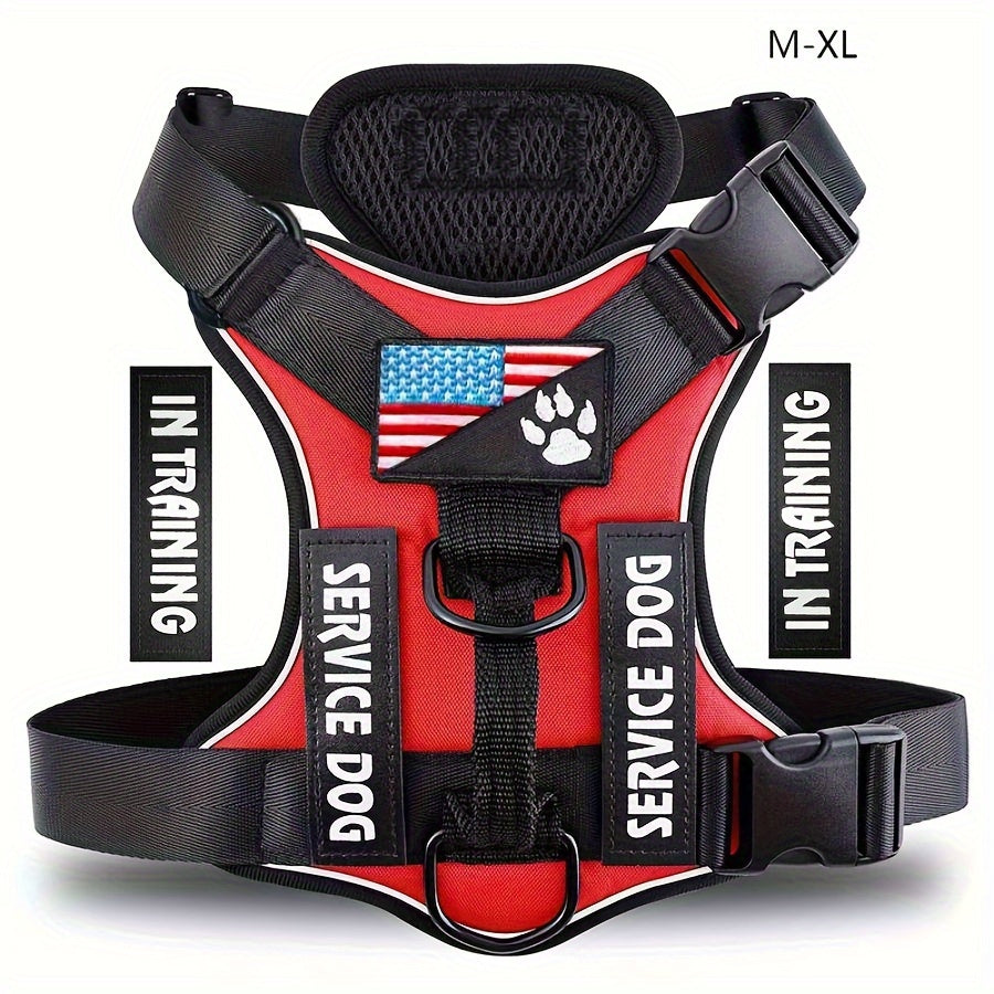 Dog Harness Vest with 5 Patches, Adjustable Reflective Oxford Walking Gear with Soft Mesh Lining for Small Medium Large Dogs, XS to XL