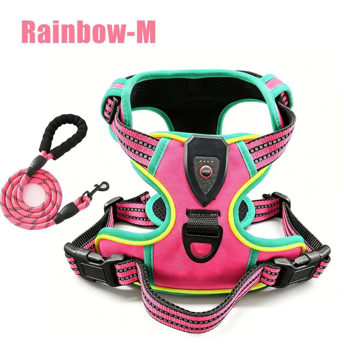 Light Up Dog Harness, Rechargeable LED Night Walking Vest with 3 Lighting Modes, Reflective Strips, Padded Mesh and Adjustable Straps, M L XL