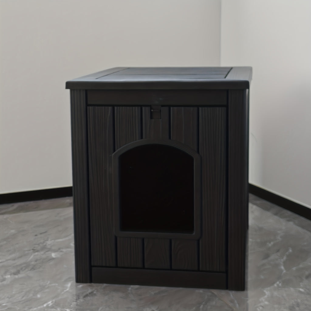 Pet House with Ventilation Windows, Easy-Assemble Resin Resting Shelter in Black or Light Brown for Indoor and Sheltered Outdoor Placement