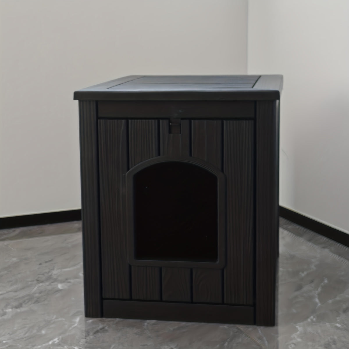 Pet House with Ventilation Windows, Easy-Assemble Resin Resting Shelter in Black or Light Brown for Indoor and Sheltered Outdoor Placement