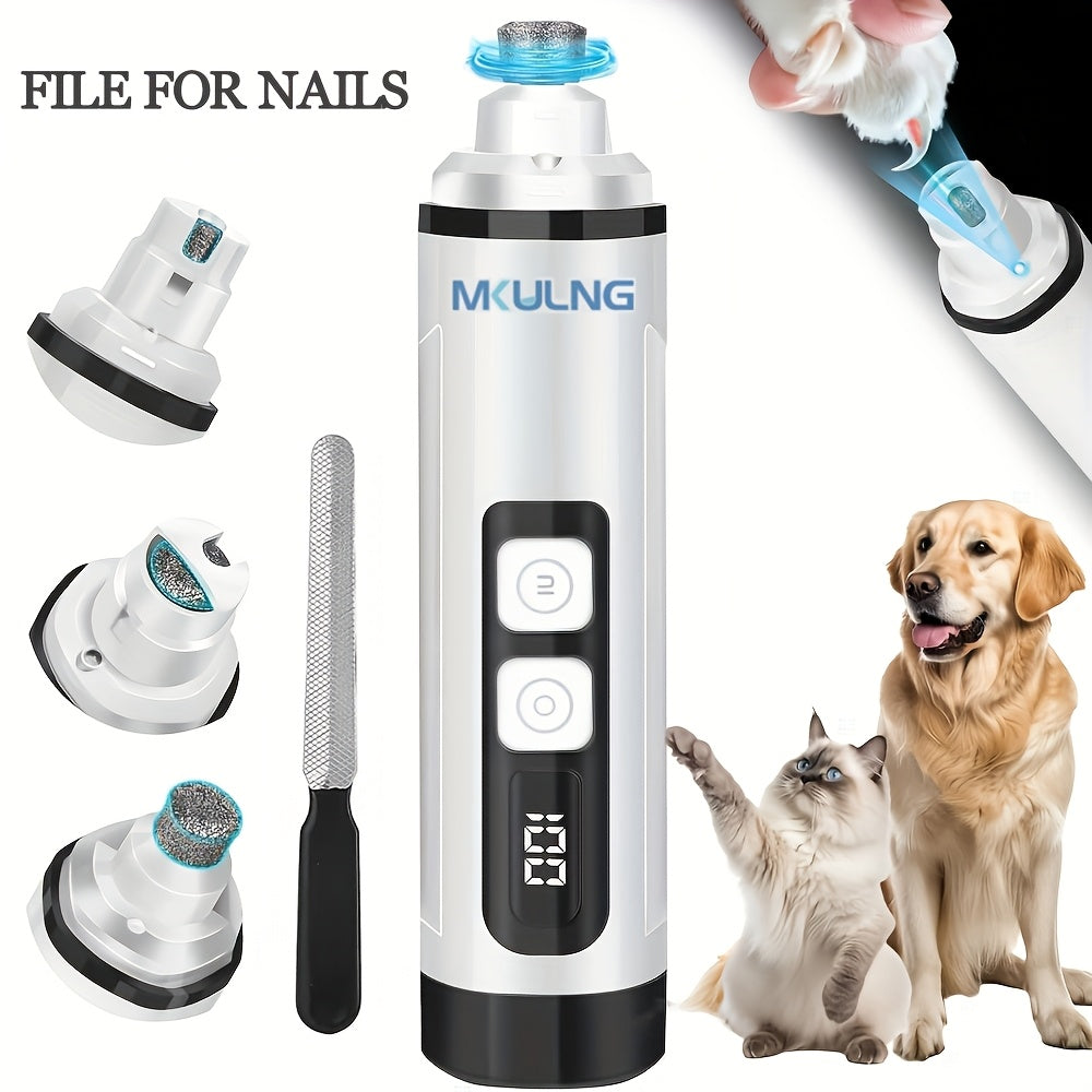 Dog Nail Grinder with LED Light, Quiet 3-Speed Rechargeable Pet Nail Trimmer with 3 Grinding Ports and Diamond Bit for Small, Medium and Large Dogs and Cats