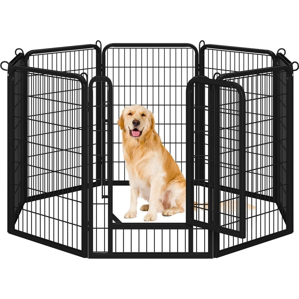 Steel Dog Playpen with Door and Tool-Free Setup, Metal Pet Exercise Fence in 24, 32 or 40 Inch Size Options for Indoor Use, Outdoor Yards and RV Camping