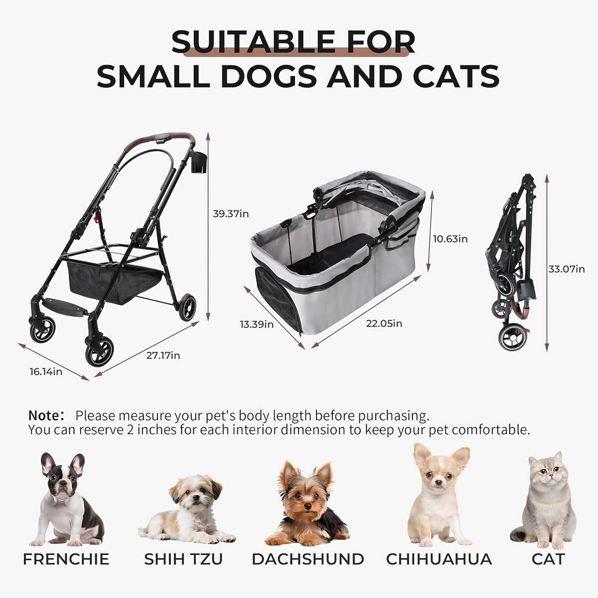 Convertible Pet Stroller with Removable Carrier, Foldable Dog and Cat Pushchair with Mesh Canopy, Storage Basket and Cup Holder in Four Colors