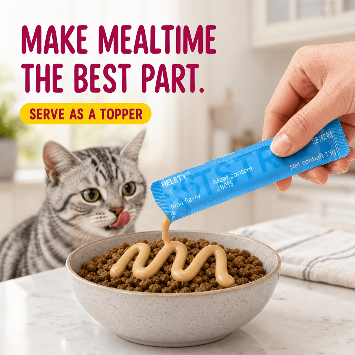 Creamy Lickable Cat Treats 15g, Squeeze Cat Snacks and Food Topper in Tuna, Salmon or Chicken, 10 Count Packs or 30 Count Chicken Option