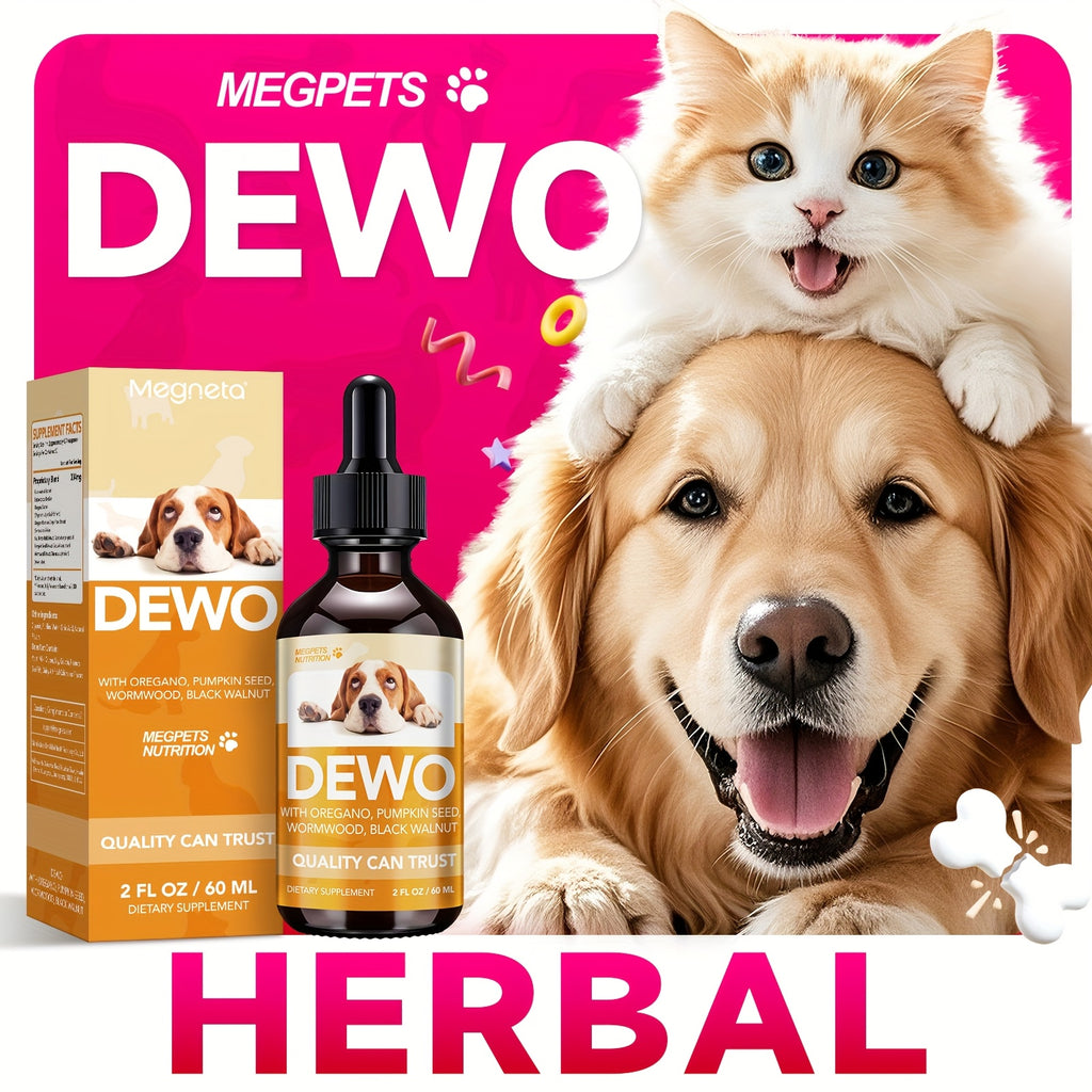 Herbal Pet Supplement Drops for Dogs and Cats, 2 fl oz Liquid Formula with Wormwood, Black Walnut and Pumpkin Seed, One to Three Bottle Options