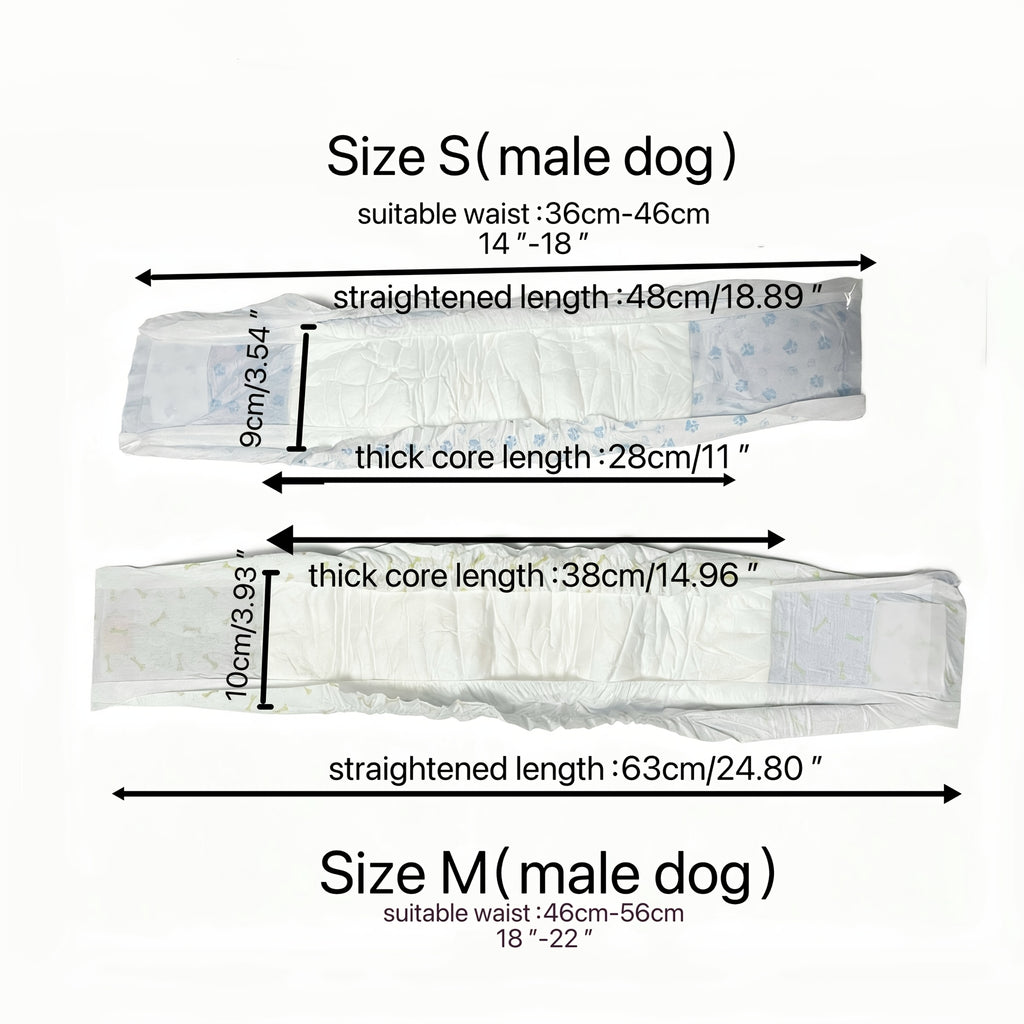 Disposable Dog Diapers 12 Pack with Adjustable Fasteners, Absorbent Male and Female S or M Options for Puppy Training, Senior Dog Accidents and Travel