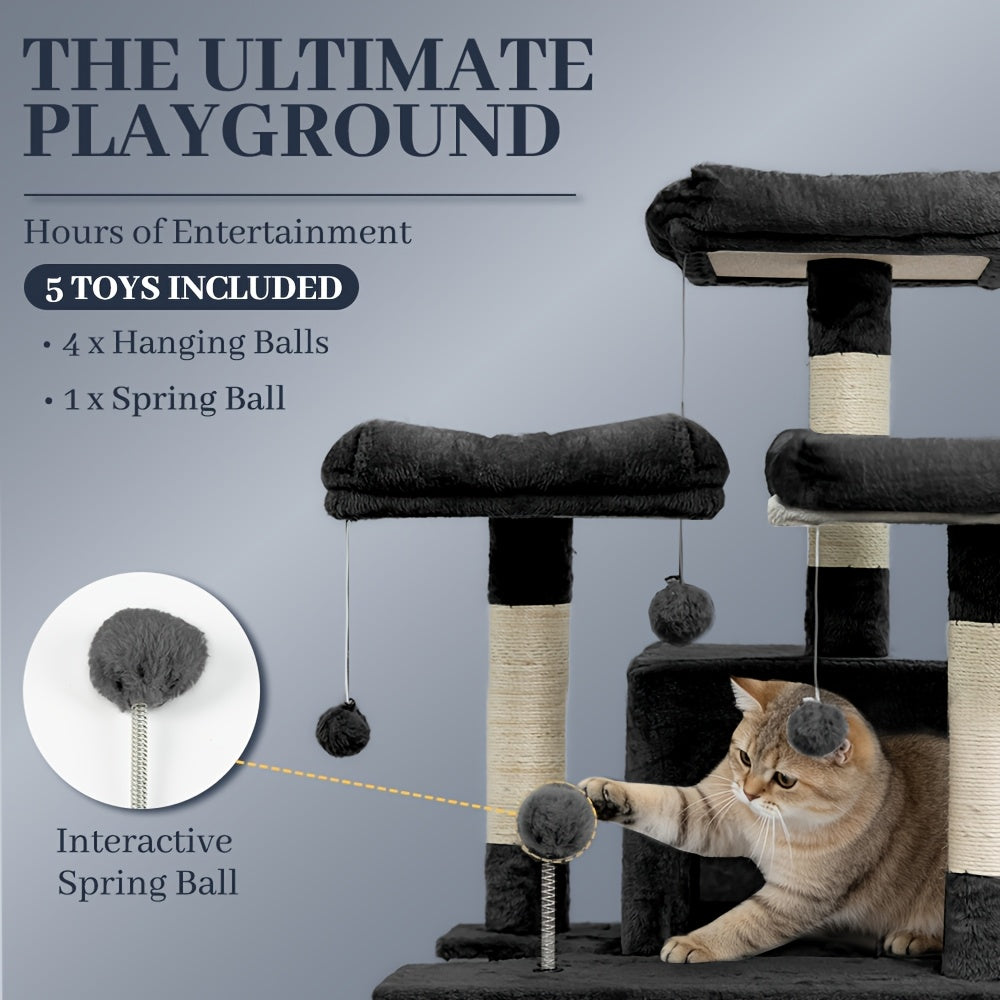 Cat Tree with Condo Retreat and Hammock, Multi-Level Indoor Cat Tower with Sisal Scratching Posts, Climbing Platforms and 44 Inch Model Options
