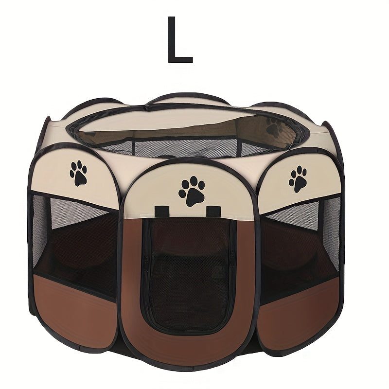 Soft-Sided Pet Playpen for Dogs and Cats, Foldable Octagonal Oxford Cloth Pen with Removable Mesh Top, Paw Print Panels and Three Size Options