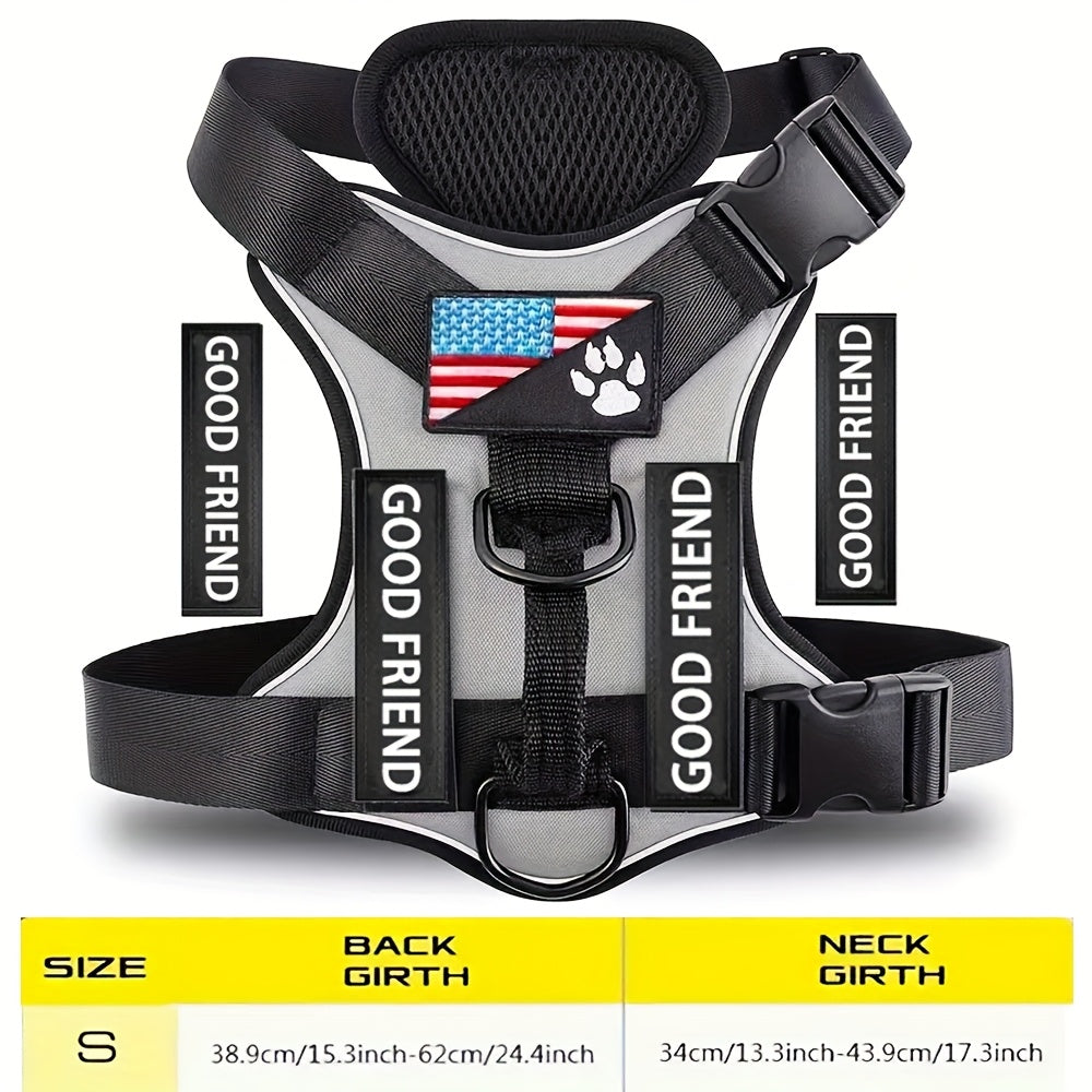 Service Dog Harness with 5 Removable Patches, Reflective Adjustable Soft Oxford Dog Vest with Inner Mesh Layer and ID System for Small Medium Large Dogs, Public Access and Mobility Aid Vest for Walking