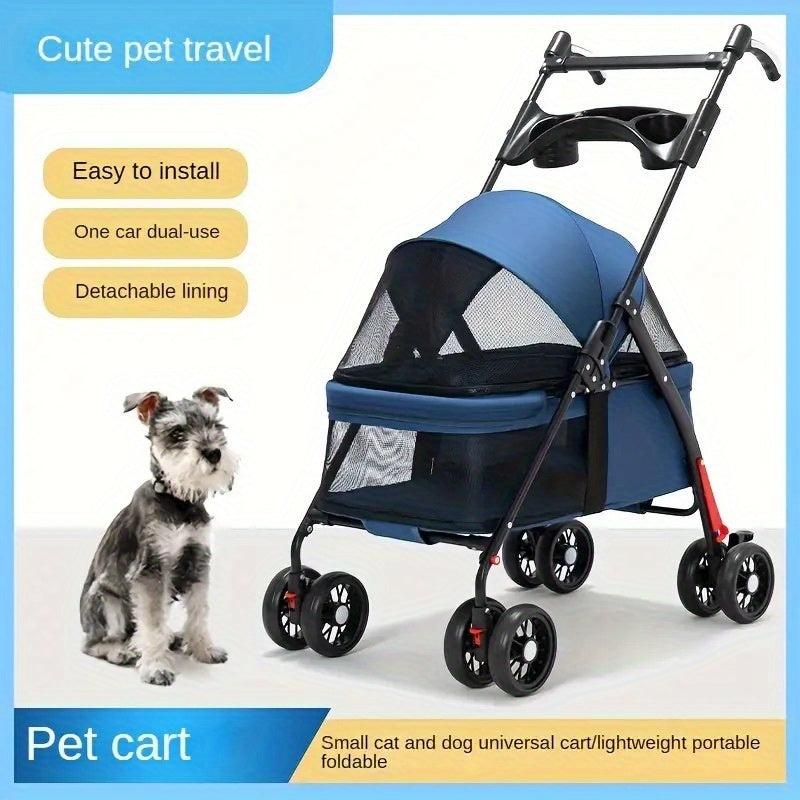 Small Pet Stroller for Dogs and Cats, Lightweight Foldable Travel Pushchair for Outdoor Walks and Everyday Outings, Black or Grey