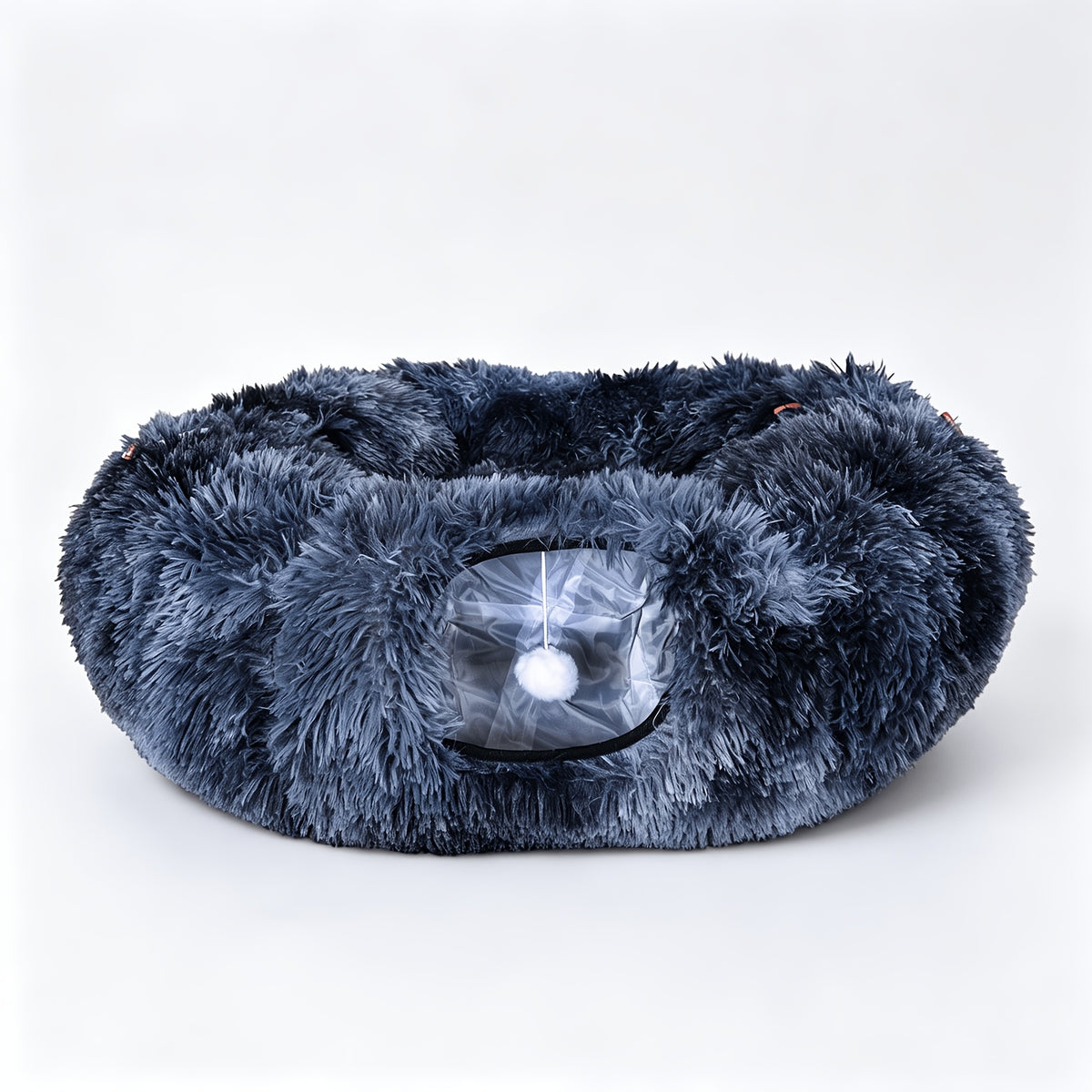 Plush Cat Tunnel Bed for Indoor Cats, 2-in-1 Foldable Donut Hideaway with Removable Washable Mat and Hanging Toy Ball, Four Color Options