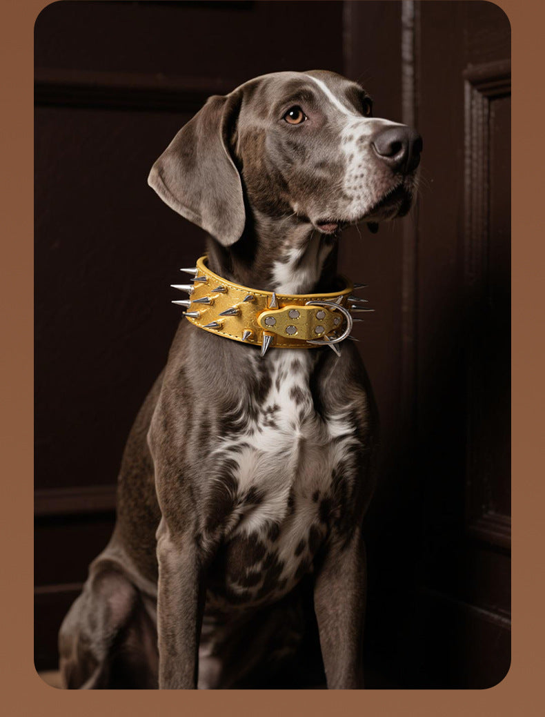 Spiked Dog Collar 2 Inch Wide with Adjustable Buckle, Leather-Like Statement Collar for Medium and Large Dogs, Four Colors in M to XXL Sizes
