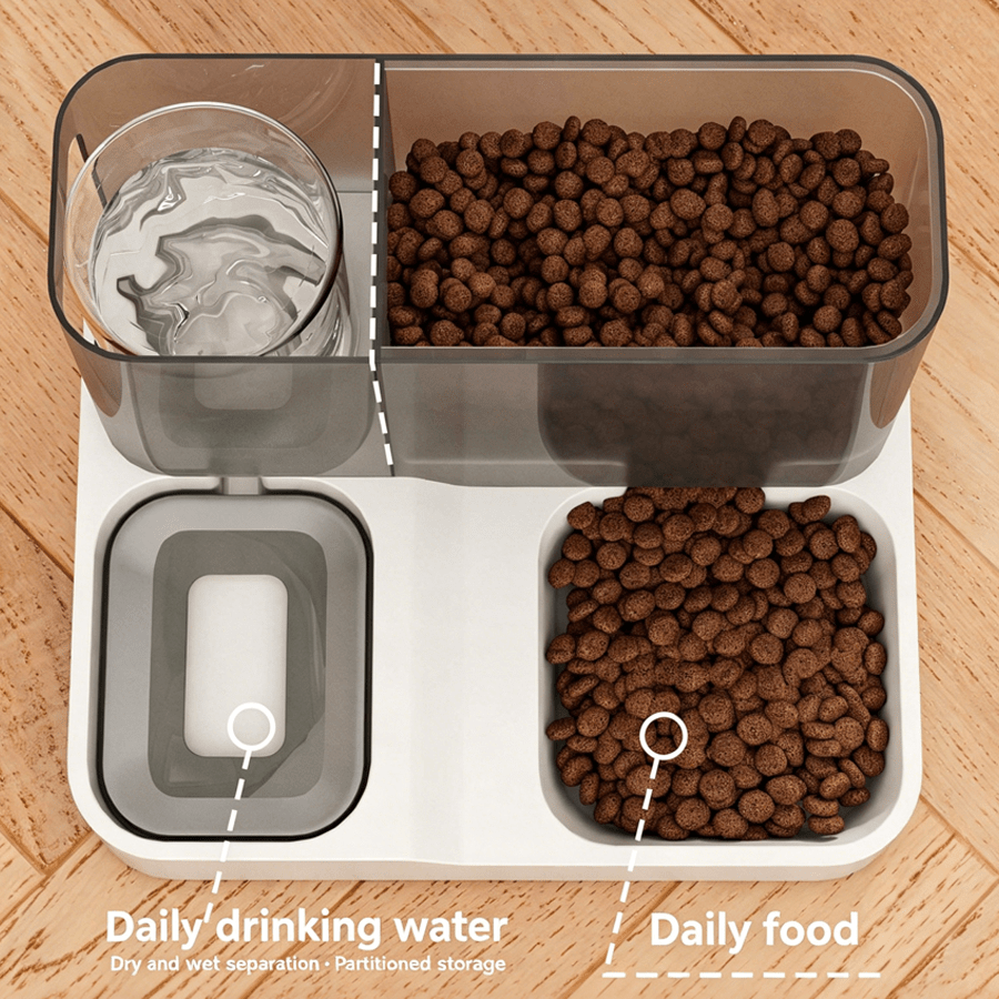 Gravity Pet Feeder and Waterer Station with Visible Food Storage, Battery-Free Double Bowl Dispenser for Cats and Dogs in Three Colors