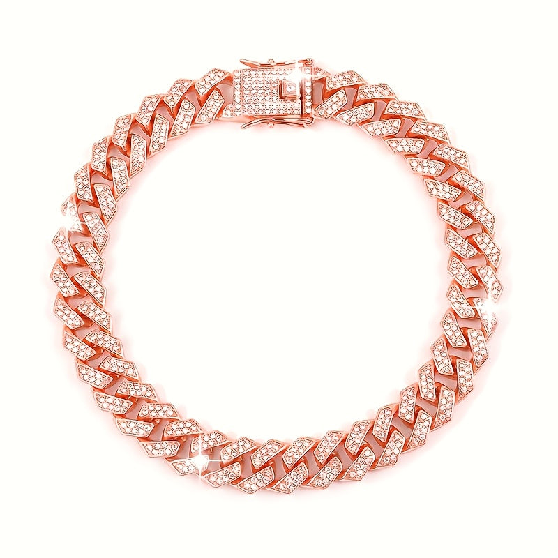 Cuban Chain Dog Collar with Rhinestones, 14mm Wide Metal Pet Necklace in Golden, White or Red for Dress-Up Photos, Parties and Holiday Gifts