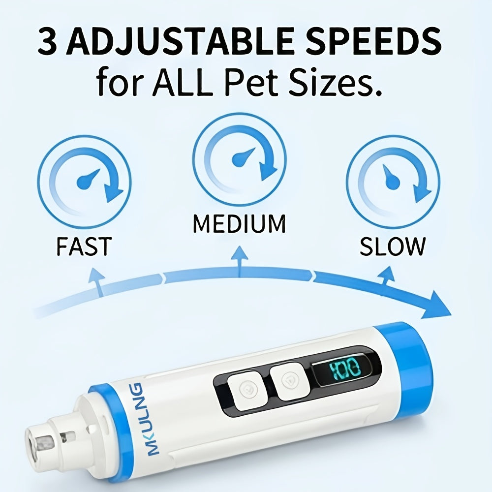 2-Speed Dog Nail Grinder with LED Light, Quiet Rechargeable Electric Pet Nail File and Optional Replacement Wheels for Home Grooming