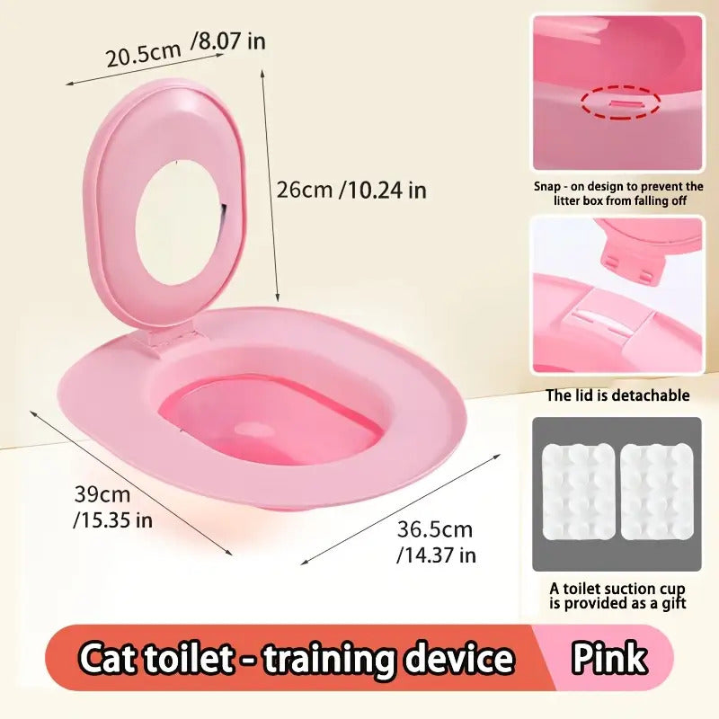 Cat Toilet Training Seat with Oval Design, Easy-Clean Bathroom Training Tray in Pink, Blue or Yellow with Two Toilet Stickers per Selected Color Option