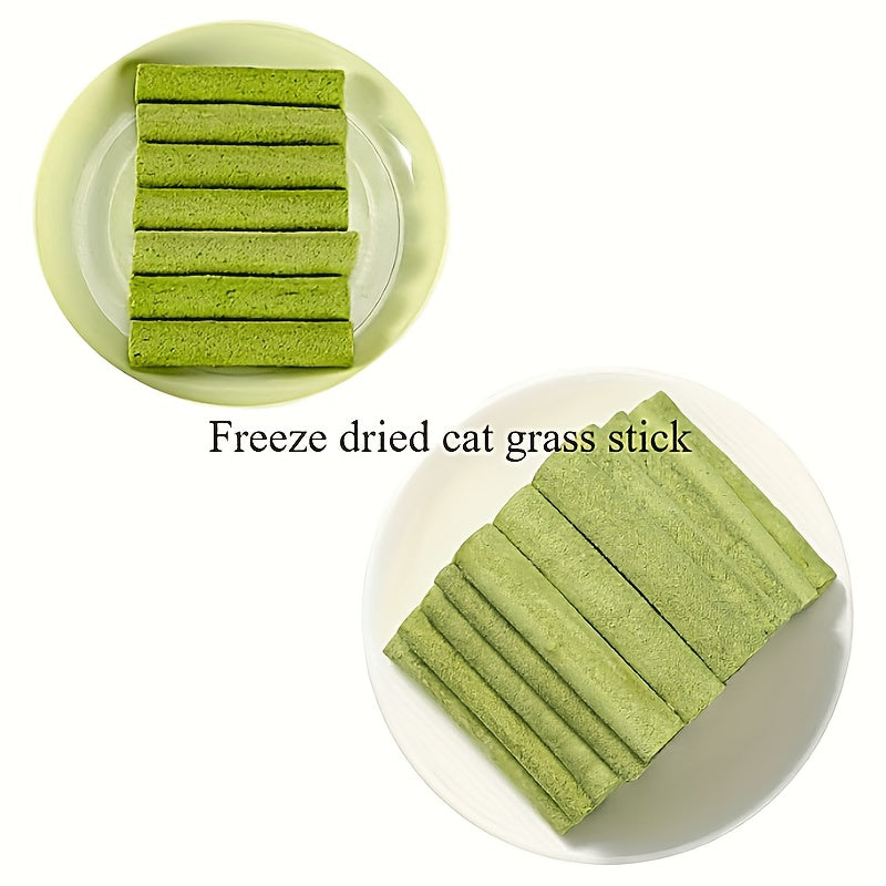 Cat Chew Treats with Cat Grass, Freeze-Dried Snack Sticks in 12 or 24 Piece Options for Supervised Treat Breaks and Cat Owner Gift Baskets