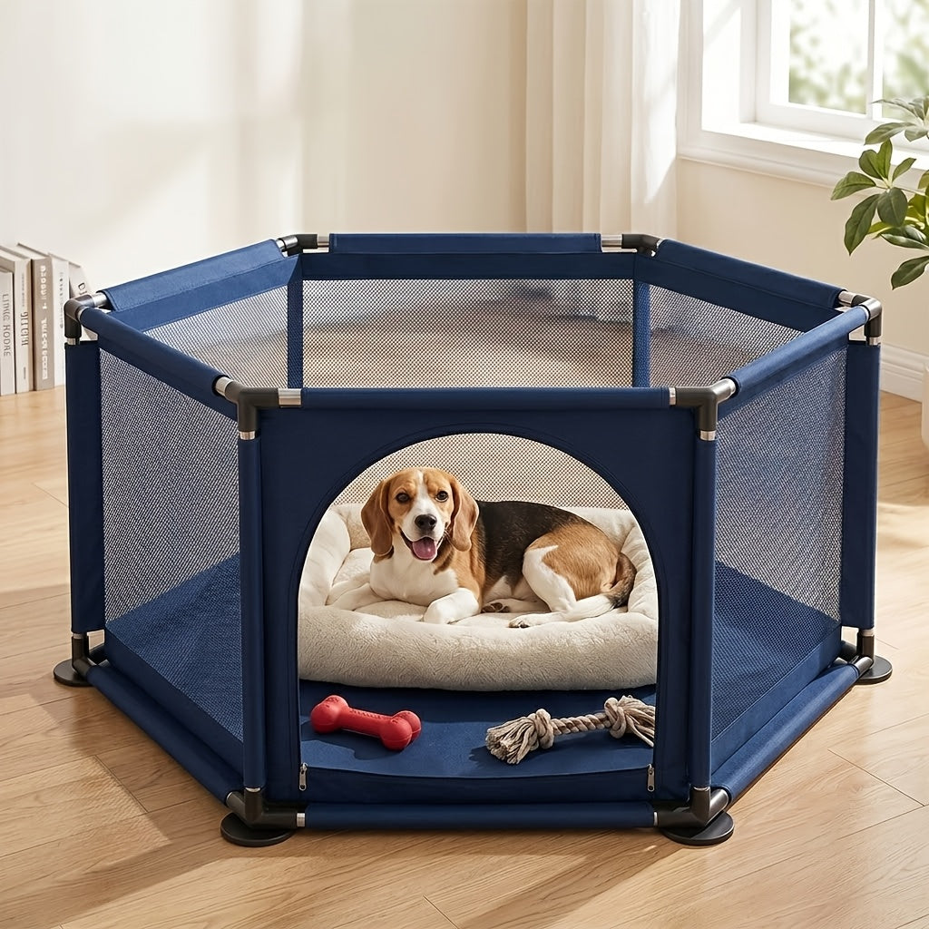 Fabric Dog Playpen with Door, Easy-Assembly Pet Enclosure in Gray or Black for Supervised Puppy Play, Daily Rest and Home Training Routines