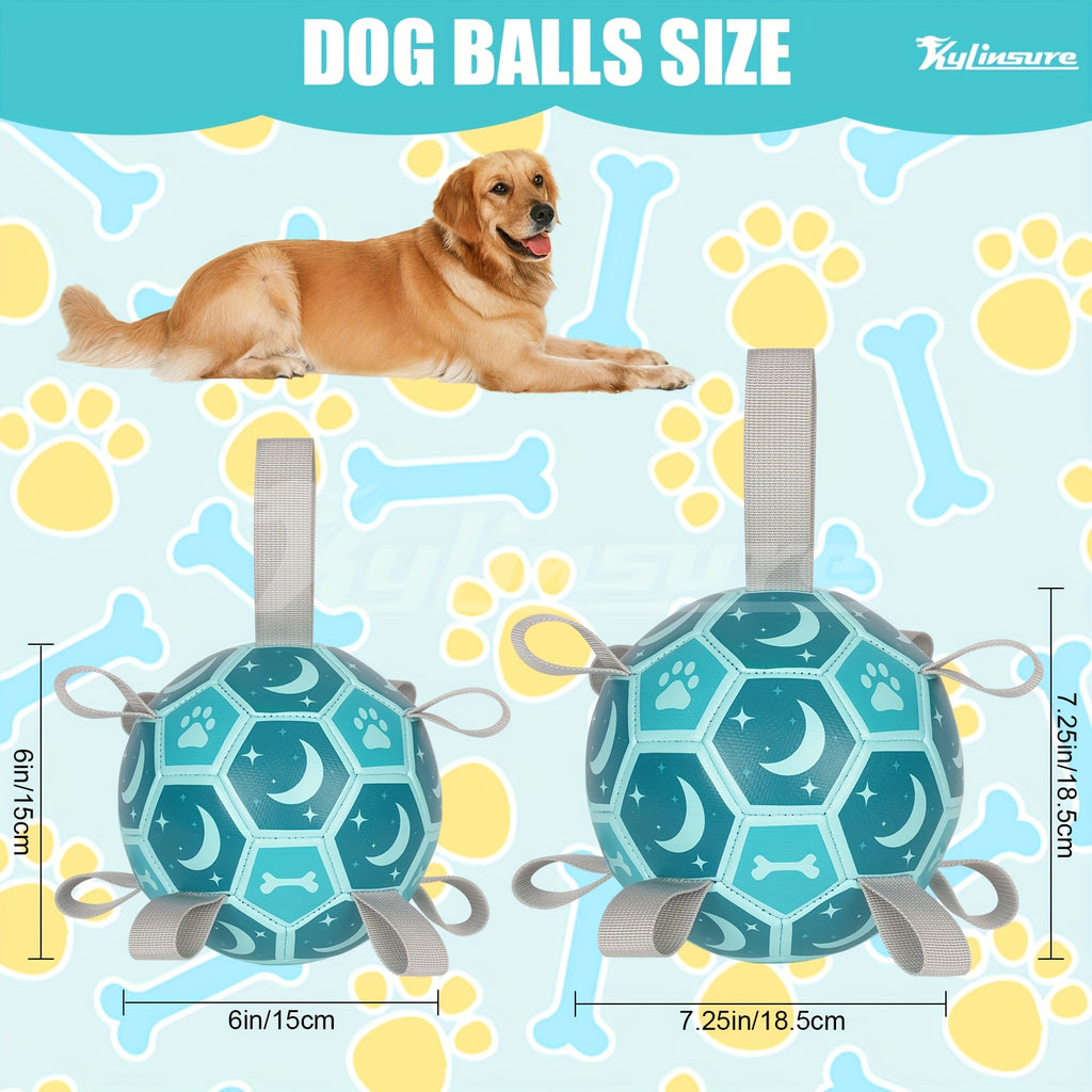 Dog Fetch Ball with Rope, Football-Style Interactive Pet Toy in 6 or 7.25 Inch Sizes for Supervised Retrieve Games, Training and Christmas Gifts