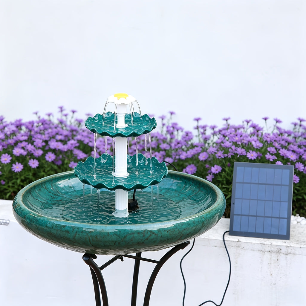 Solar Fountain Bird Bath in Light Blue, Three-Layer Flowing Water Feature for Outdoor Garden, Patio and Courtyard Decor with 3.5W Solar Power