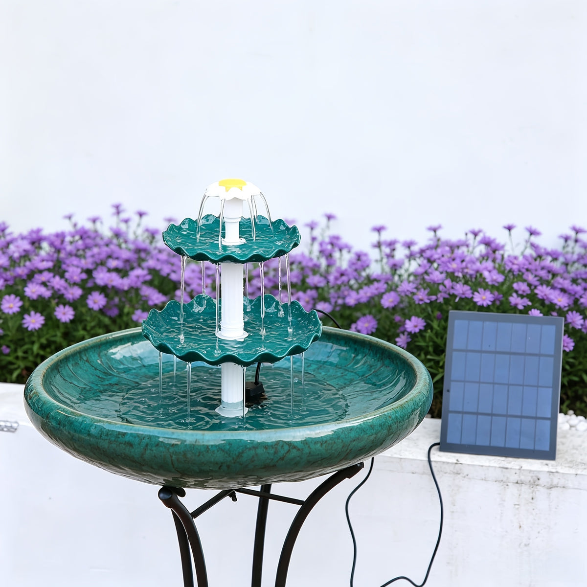 Solar Fountain Bird Bath in Light Blue, Three-Layer Flowing Water Feature for Outdoor Garden, Patio and Courtyard Decor with 3.5W Solar Power