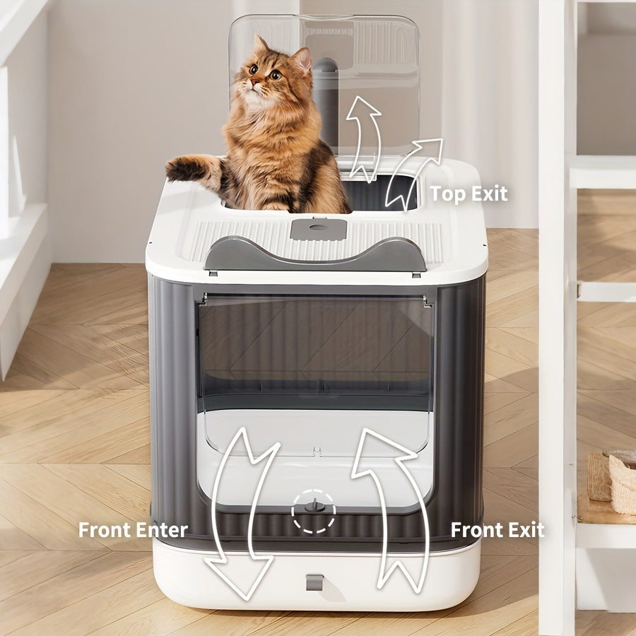 Cat Litter Box Kit with Foldable Large-Capacity Design, Tray, Scoop, Deodorizer Pack and Trash Bag for Indoor Cat Potty Care